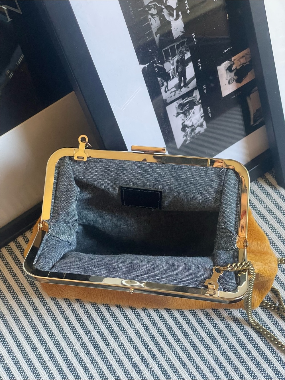 Clare V Goldenrod Flore Bag w Gold Frame and Brass Chain - Picture 9 of 9